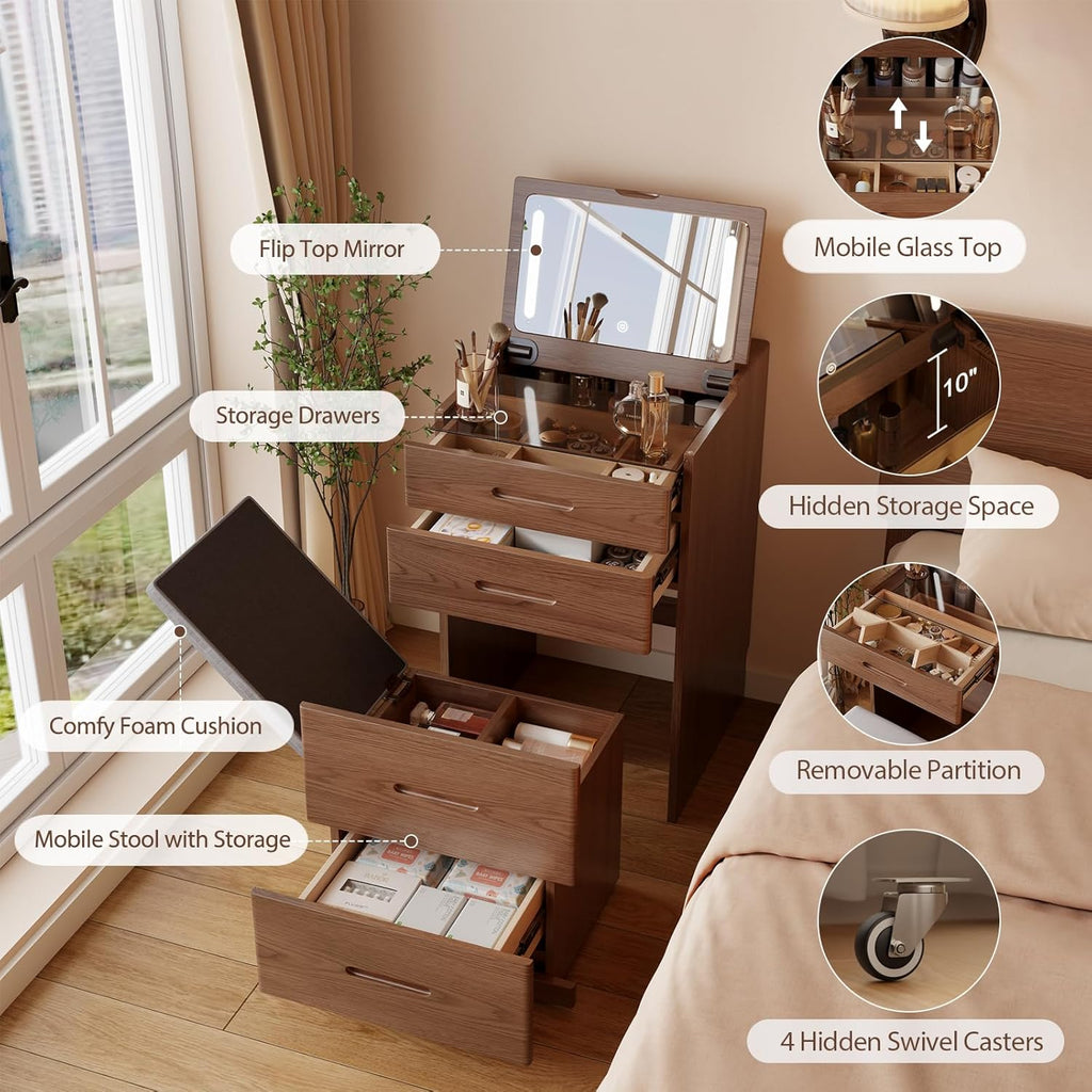 3-in-1 Makeup Vanity Oak