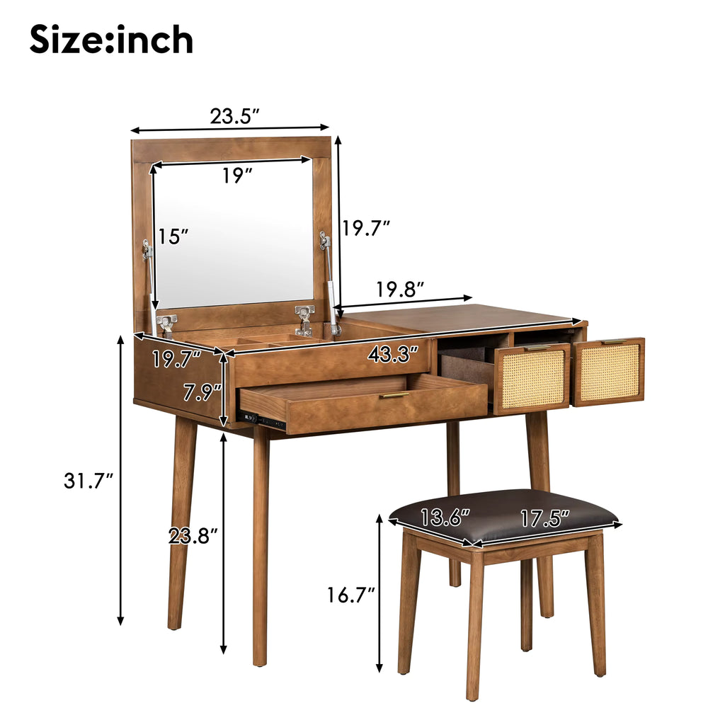 Vanity Desk With Mirror & Stool