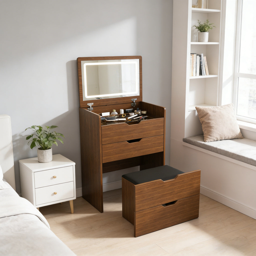 3-in-1 Makeup Vanity Oak