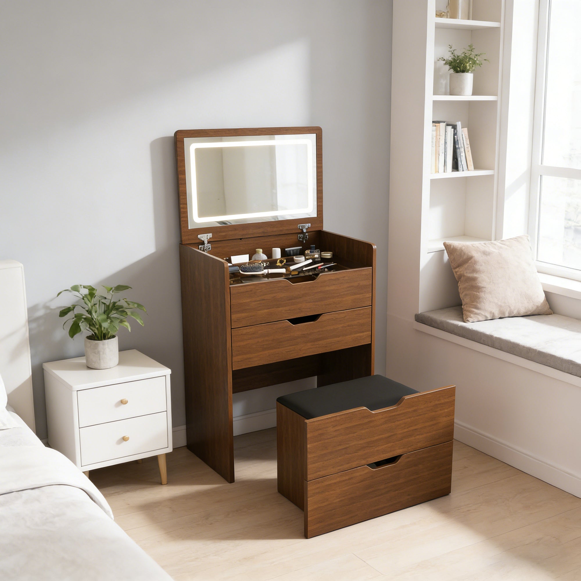 3-in-1 Makeup Vanity Oak