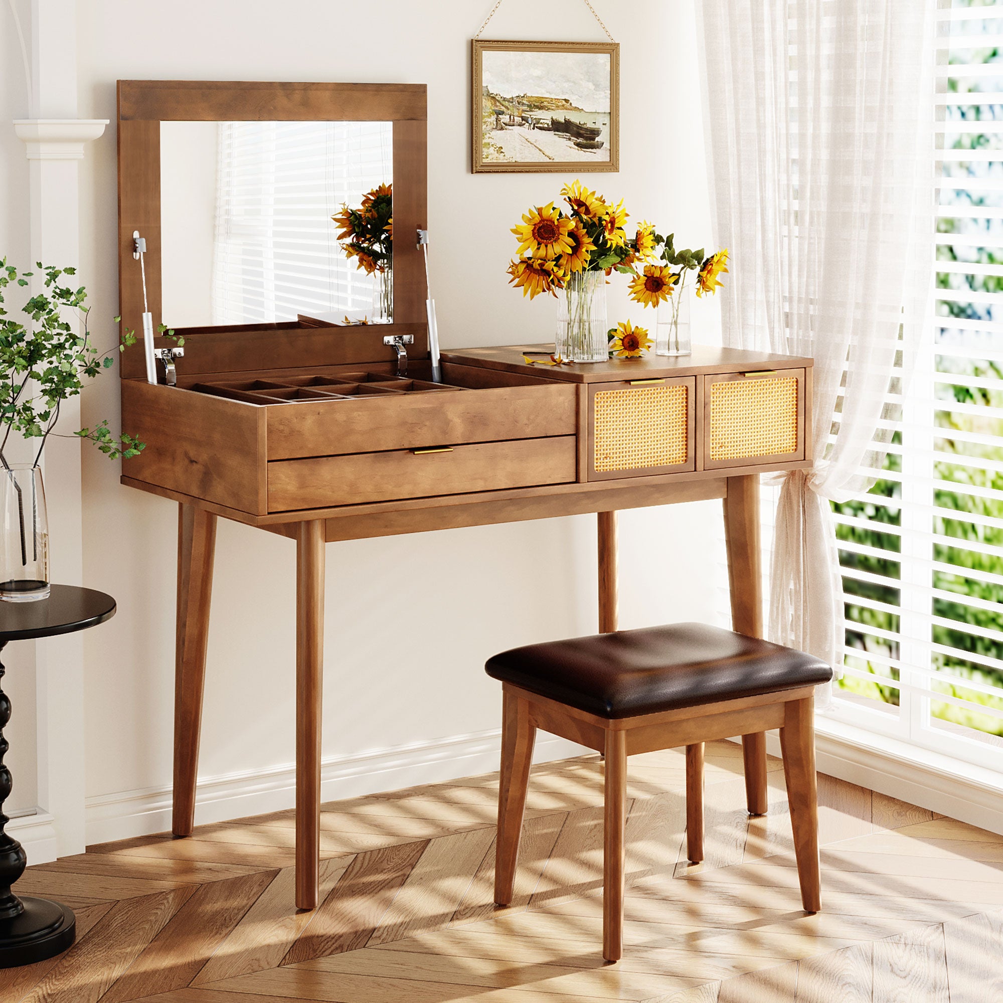 Vanity Desk With Mirror & Stool
