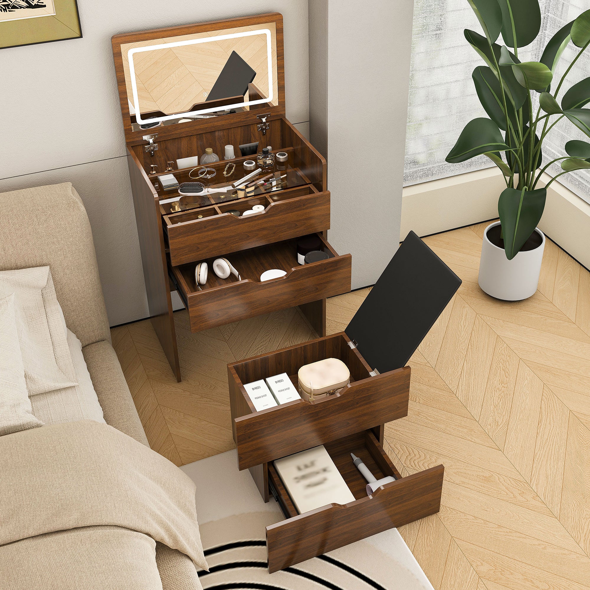 3-in-1 Makeup Vanity Oak