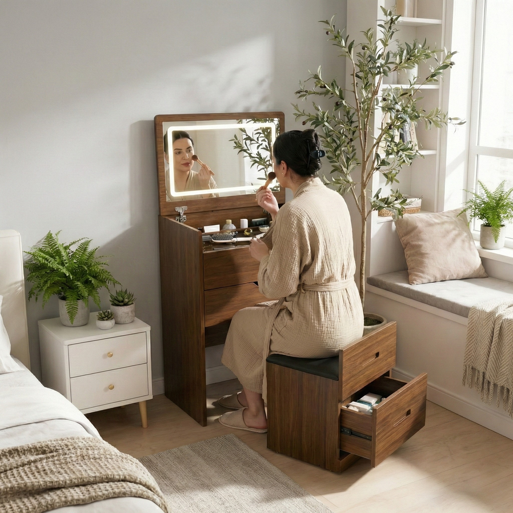 3-in-1 Makeup Vanity Oak
